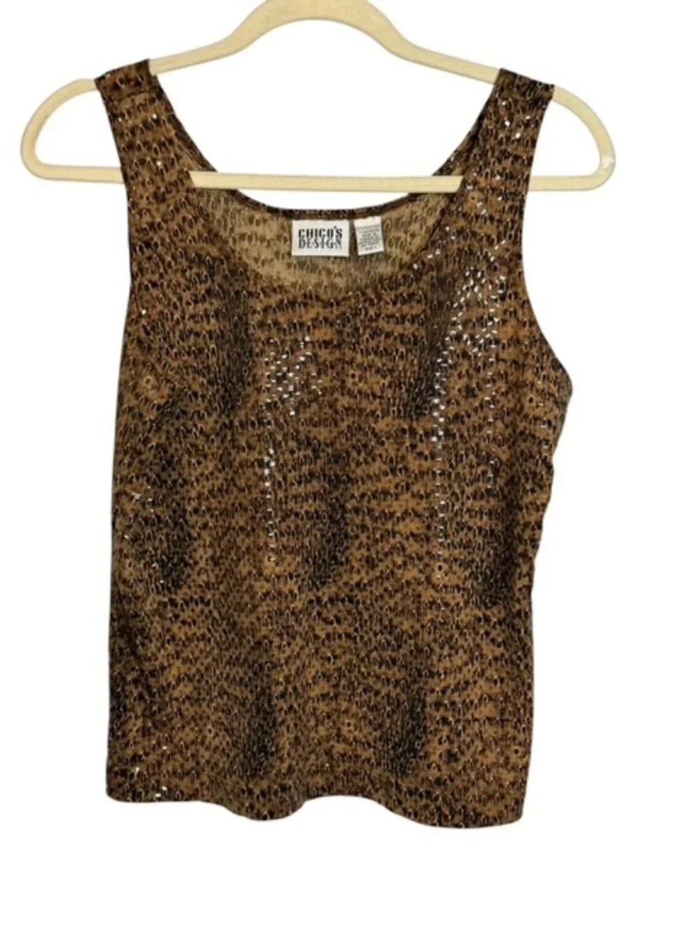 Brown Animal Print Sequin Tank Top